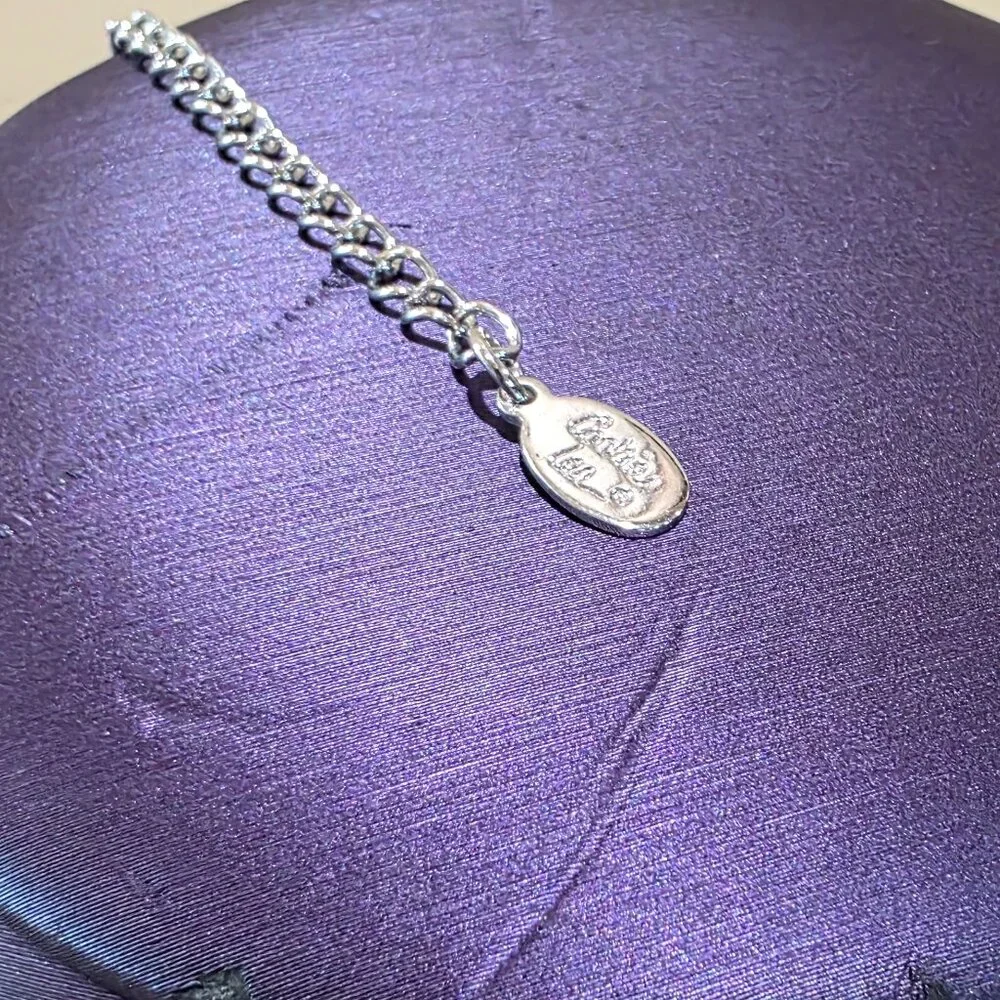 Vintage Transluscent Rectangle Silver Frame Triple Chain Necklace Near Mint